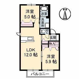 虹 A棟(2LDK/2階)の間取り写真