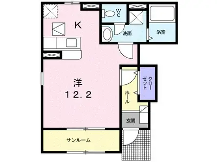 ペルラIII(ワンルーム/1階)の間取り写真