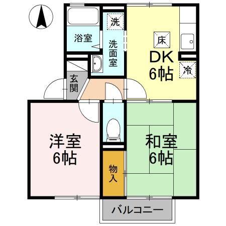 アベイユB(2DK/1階)の間取り写真