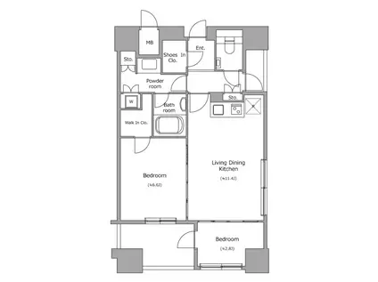 ホライズンプレイス赤坂(2LDK/16階)の間取り写真