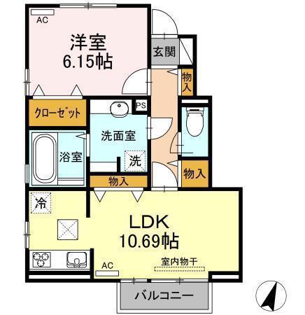 ハピネスアイワ(1LDK/1階)の間取り写真