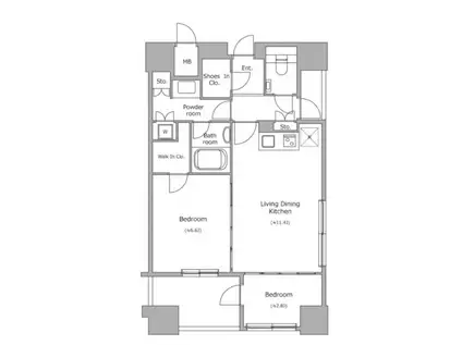 ホライズンプレイス赤坂(2LDK/16階)の間取り写真