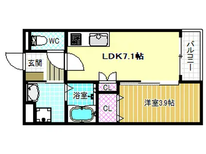 エレガンス藤井寺(1LDK/3階)の間取り写真