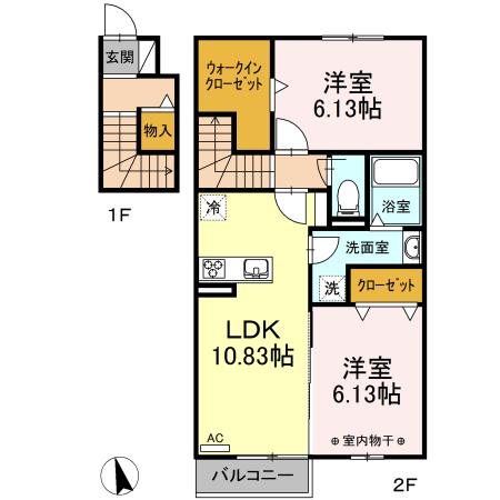 ボヌール有永町(2LDK/2階)の間取り写真