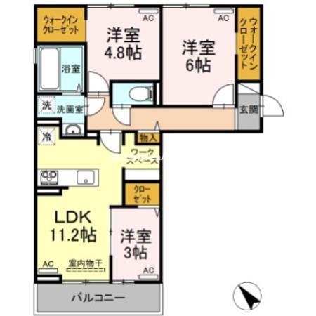 ラ・トゥール山城西 B棟(3LDK/3階)の間取り写真