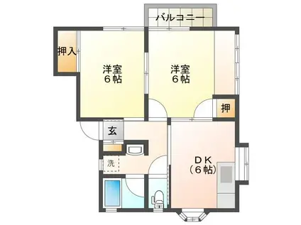 サンハイツ第二(2DK/1階)の間取り写真