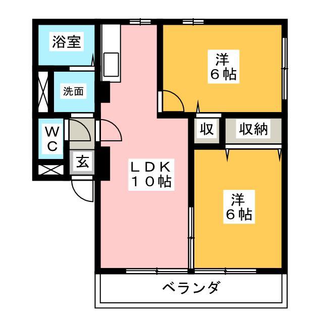 サンモールミナミ A(2LDK/2階)の間取り写真