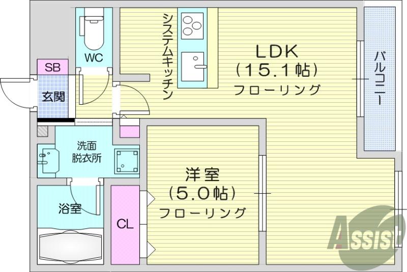 LUANA AIR RESIDENCE五橋(1LDK/1階)の間取り写真