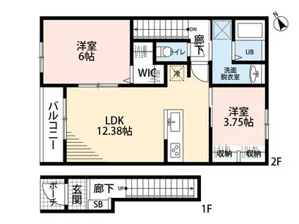 リーブルファイン鷲宮駅(2LDK/2階)の間取り写真