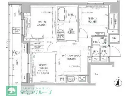 ティモーネプレミアムノルド亀戸(3DK/9階)の間取り写真