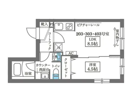 COCOCUBE大森西 東邦医大通(1LDK/4階)の間取り写真