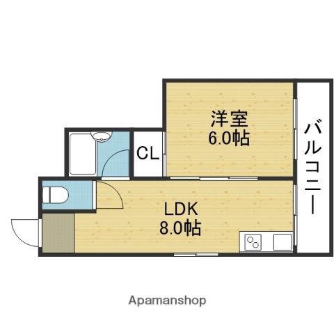 夕陽丘フォス・フォルス(1DK/2階)の間取り写真
