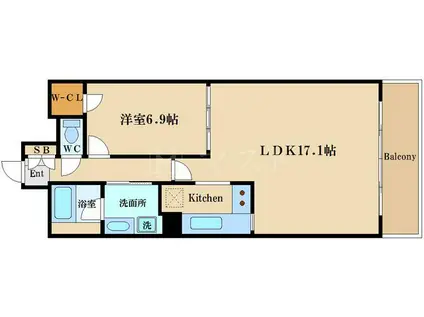 船場ミッドキューブ(1LDK/9階)の間取り写真