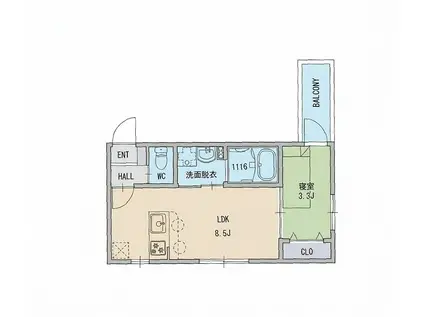 KASTALIA長栄寺(1LDK/3階)の間取り写真