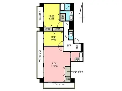 CORSOグロワール天神前(2LDK/6階)の間取り写真