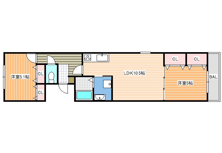 クリエオーレ誉田(2LDK/3階)の間取り写真