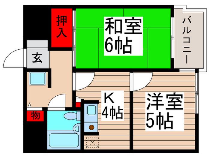 サリシャン市川(2K/6階)の間取り写真