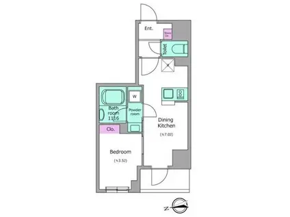 ドゥーエ日暮里III(1DK/2階)の間取り写真