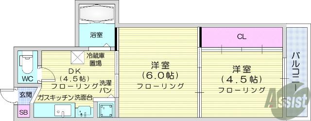 シャングリラ小田原(2DK/4階)の間取り写真