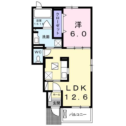 エクセレント有瀬 Ⅰ(1LDK/1階)の間取り写真