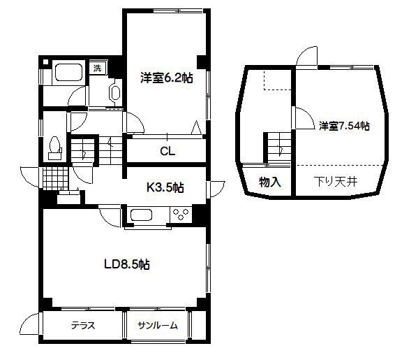AMハイツ(2LDK/B1階)の間取り写真