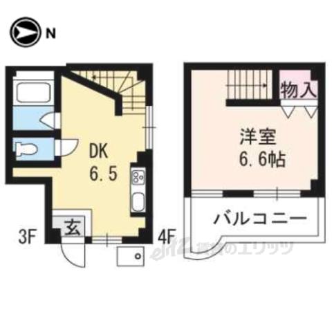 コージーハイツ西八条(1DK/3階)の間取り写真