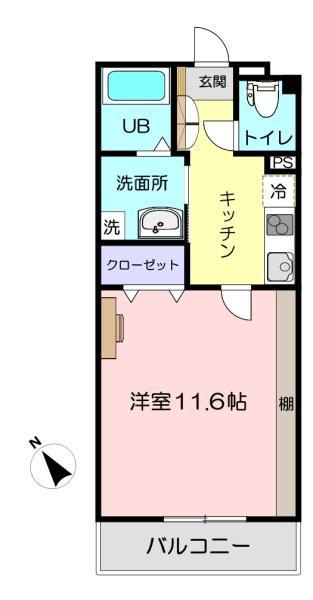 DEARLIFE若葉(1K/3階)の間取り写真