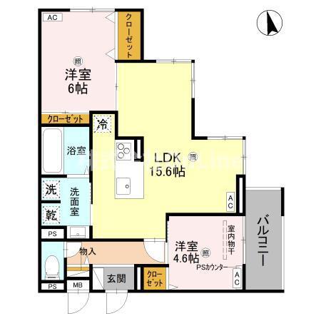 D-ROOM東本町(2LDK/3階)の間取り写真