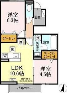 モンシャトー岐南II(2LDK/1階)の間取り写真