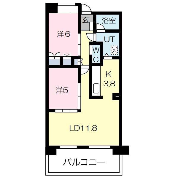 三向ハイツ元今泉(2LDK/10階)の間取り写真