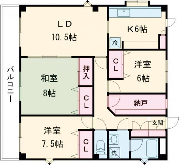 土佐っ子参拾壱番館(3LDK/3階)の間取り写真