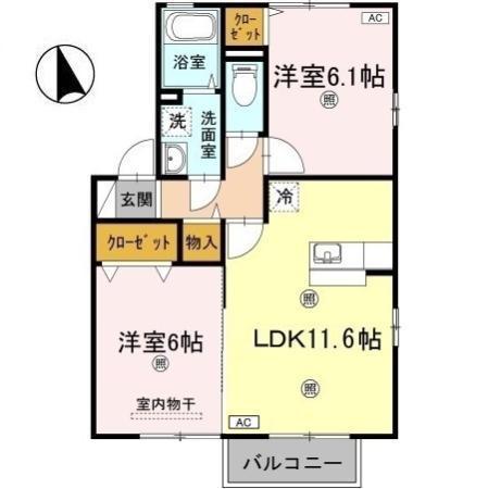 アヴニールA・B(2LDK/2階)の間取り写真