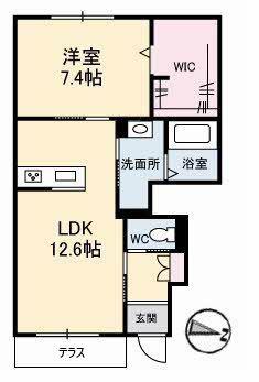 グリシーナ(1LDK/1階)の間取り写真