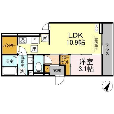 汐見丘PJ(1LDK/1階)の間取り写真