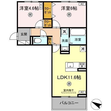 CIEL A棟(2LDK/2階)の間取り写真
