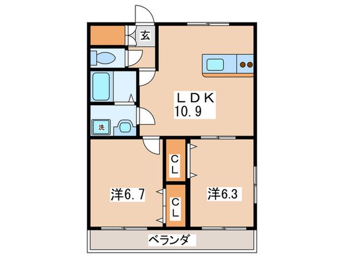 ノーブルヒル(2LDK/3階)の間取り写真