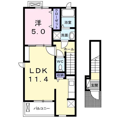 プリムローズ本城 B(1LDK/2階)の間取り写真