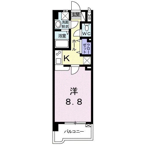 サントール(1K/4階)の間取り写真