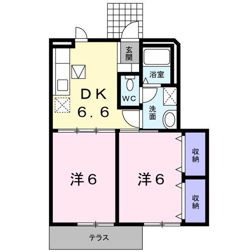 クレスメントB棟(2DK/1階)の間取り写真