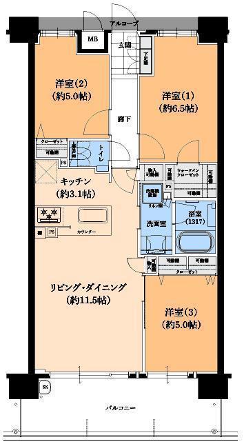 クレアホームズ南町(3LDK/5階)の間取り写真