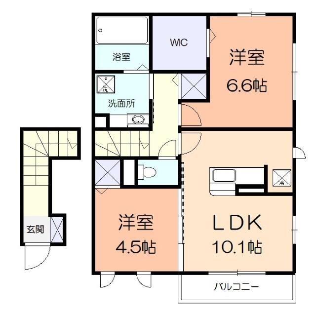 サンバード老ヶ沢(2LDK/2階)の間取り写真