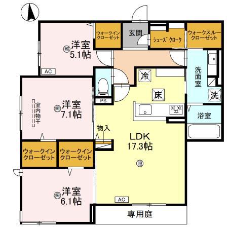 プチ ドルチェ(3LDK/1階)の間取り写真