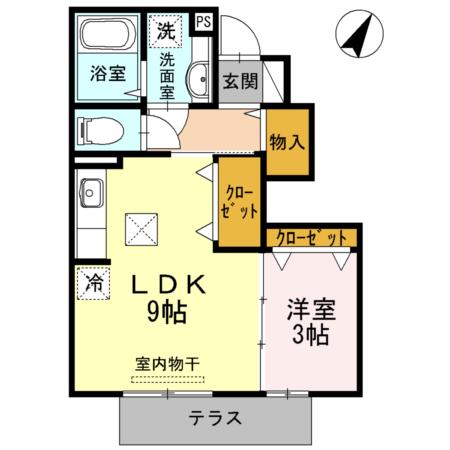 エクセル新外II(1LDK/1階)の間取り写真