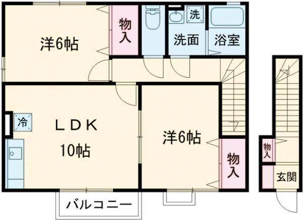 ロイヤルガーデン天神C棟(2LDK/2階)の間取り写真