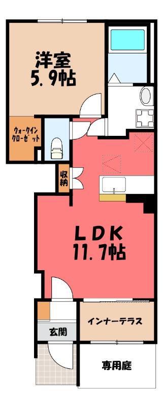 間々田アパート(1LDK/1階)の間取り写真