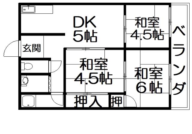 谷嶋ハイツ(3DK/2階)の間取り写真