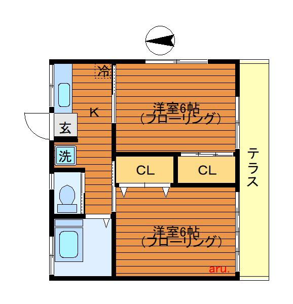 たちばな荘(2K/2階)の間取り写真