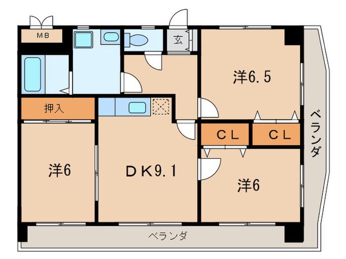 ベルメゾン別院(3DK/3階)の間取り写真