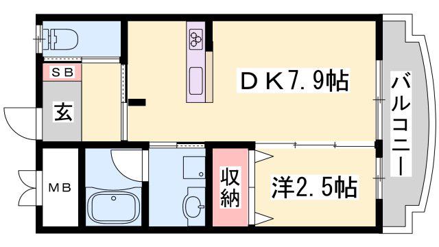 コスモコート(1DK/1階)の間取り写真