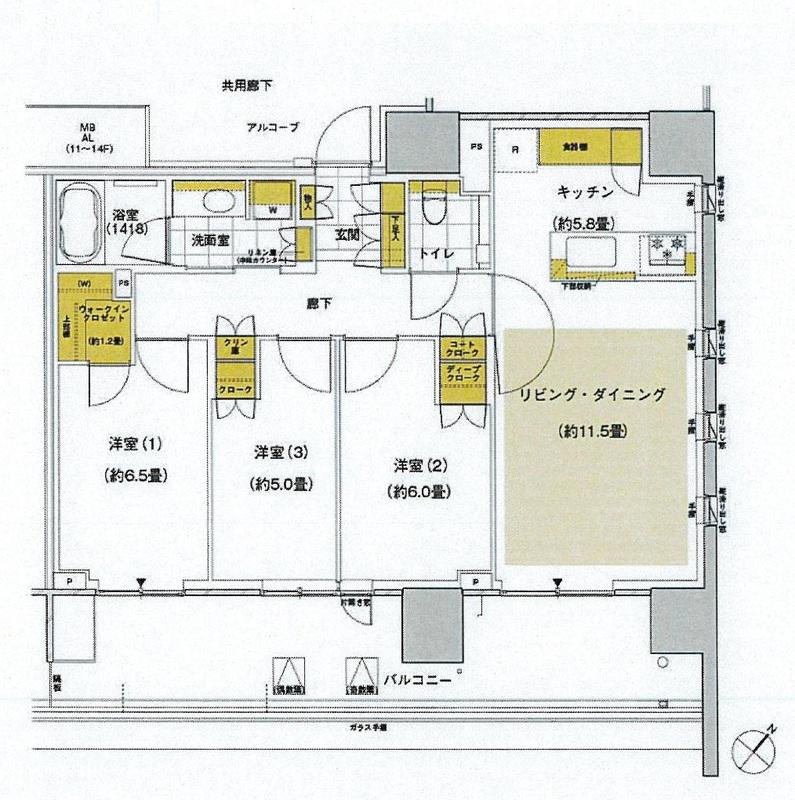 晴海フラッグ サンヴィレッジ D棟(3LDK/4階)の間取り写真